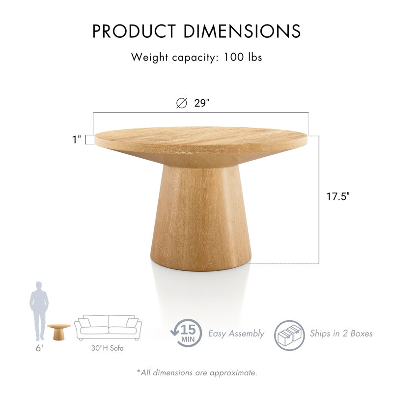 Astromeritis 29"W Round Pedestal Coffee Table, Oak Wood, 29" W x 29" D
