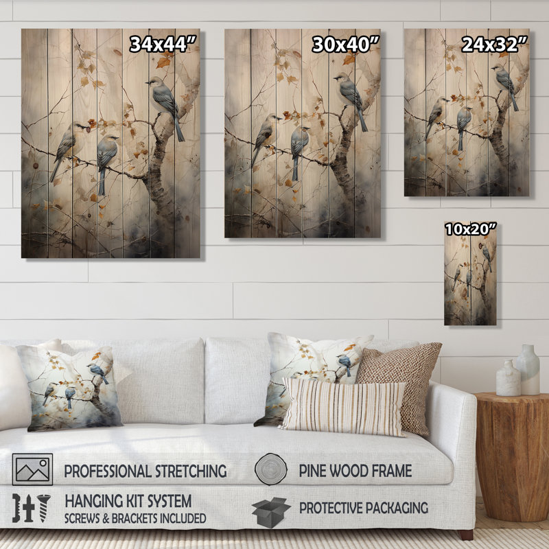 «Bird Silent Watcher II», reproduction sur bois d'animaux sur bois de pin naturel, H 40 po x l 30 po