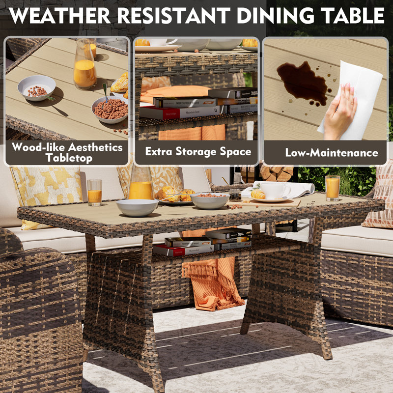 Patio Dining Table with Ottomans