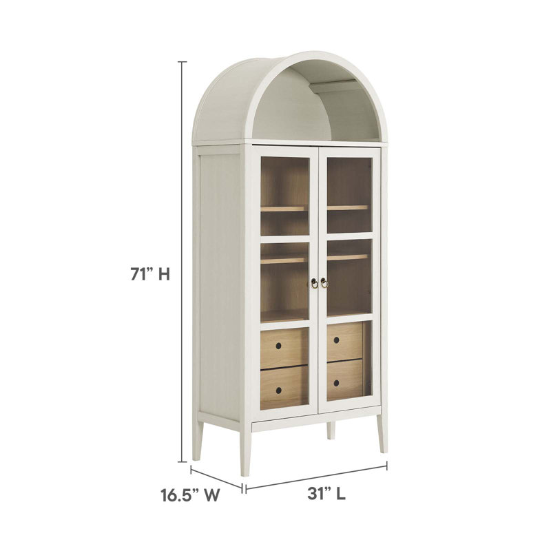 Nolan Tall White Oak Arched China Cabinet with Glass Doors