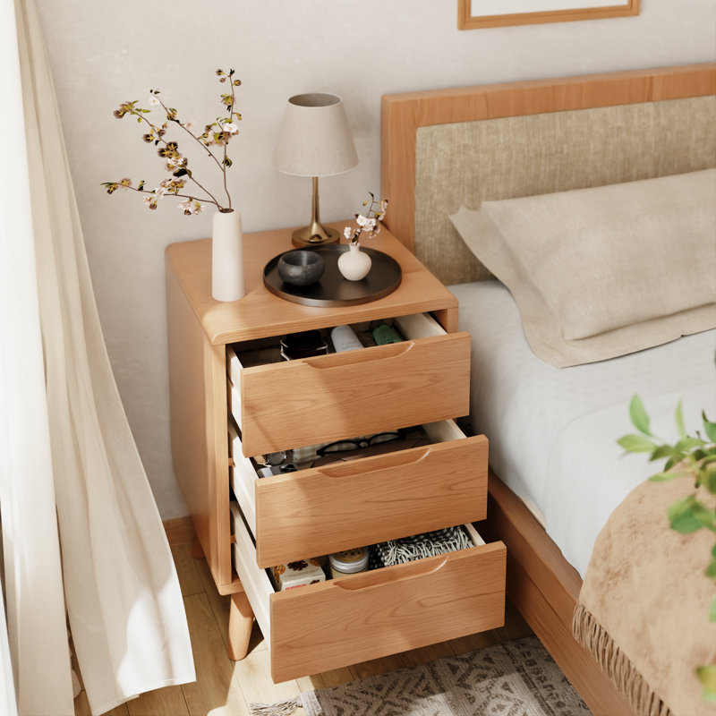 Table de chevet 3 tiroirs Modern Modern, Tanné, (3 tiroirs) H 25,87 po x l 15,75 po x P 15,75 po