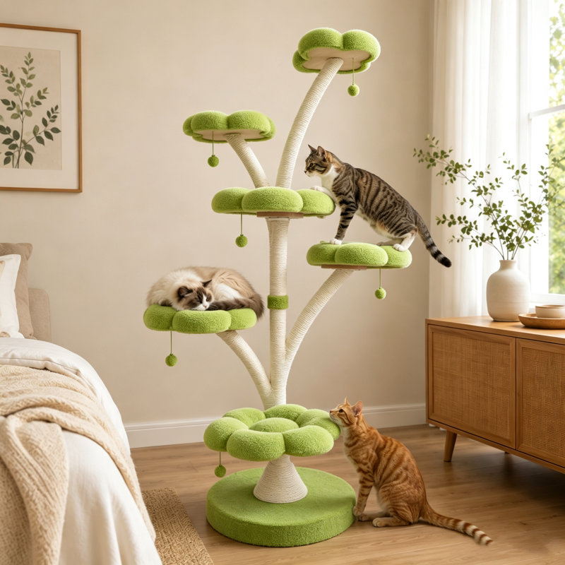 Tour pour arbre à chat 71 po avec plateforme multi-niveaux et poteaux à griffer 71 po - vert, Vert