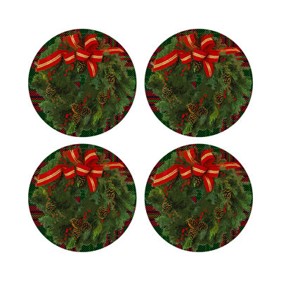 Christmas Wreath Vegan Leather Round Pebble Placemat