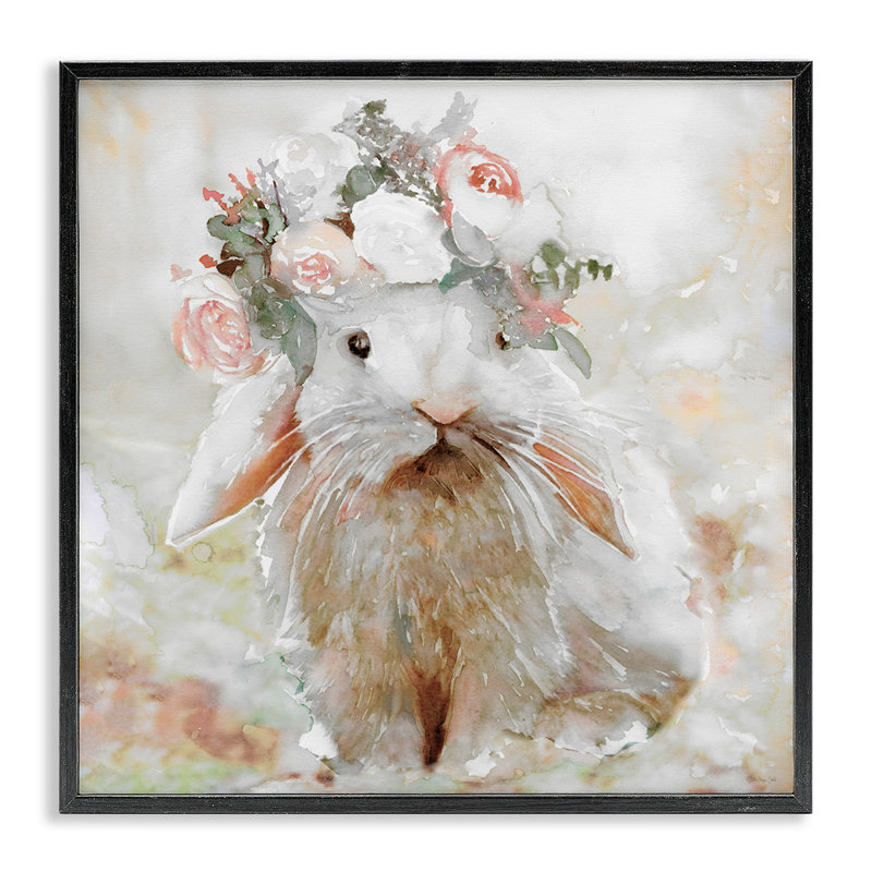 «Spring Floral Bunny», estampe numérique par Stellar Design Studio, H 12 po x l 12 po, Giclée encadrée noir minuit