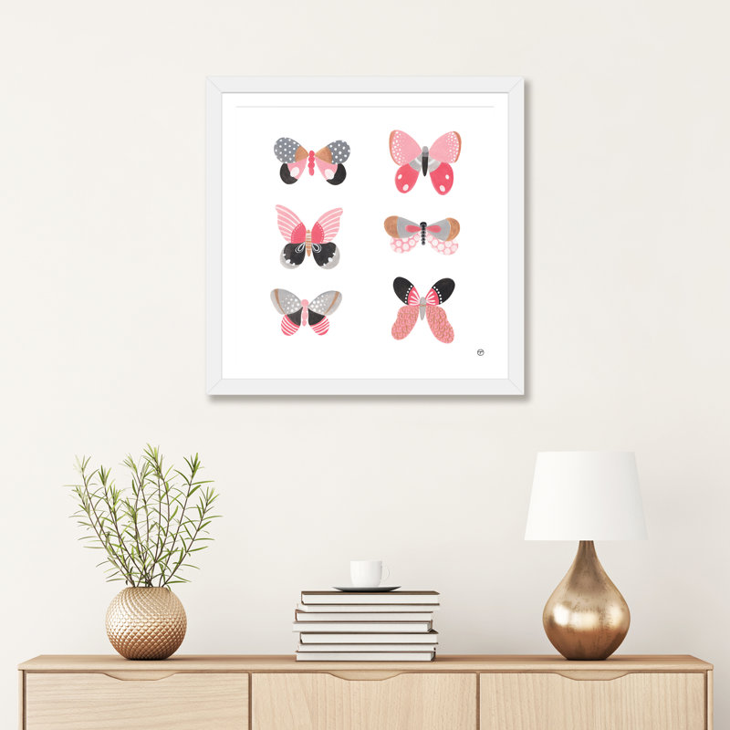 6 papillons art, H 24 po x l 24 po x P 1 po, Papier avec cadre blanc