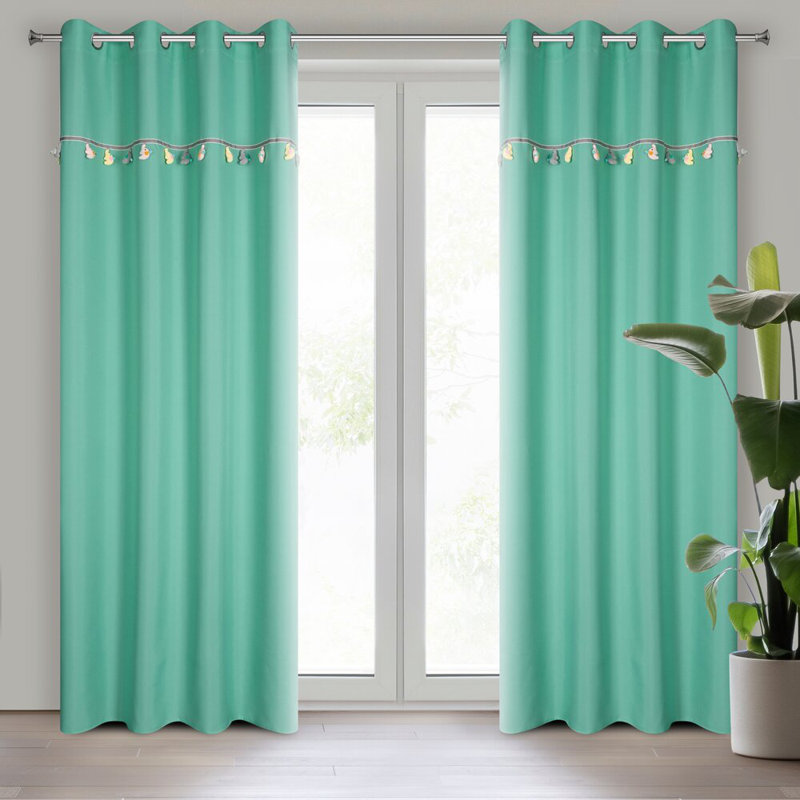 Kids Semi Sheer Curtain Single Panel, Turquoise blue