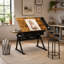 bureau réglable avec 2 tiroirs pour bureau à domicile et école avec tabouret (brun)