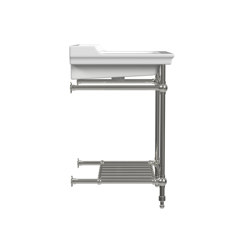 Fireclay Rectangular Console Bathroom Sink with Overflow, 8" Centers, Chrome
