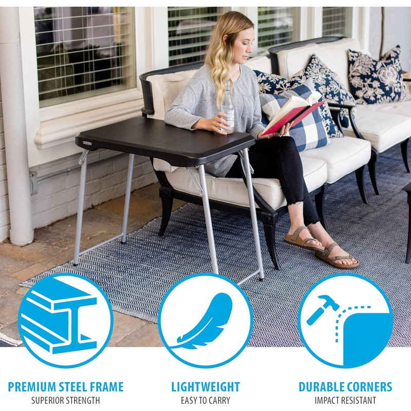 Table pliante compacte empilable, 30 po X 20 po, noir et argent, intérieur / extérieur