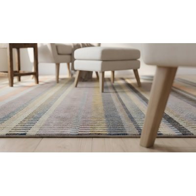 Tapis ivoire moderne à motif géométrique en laine noué à la main