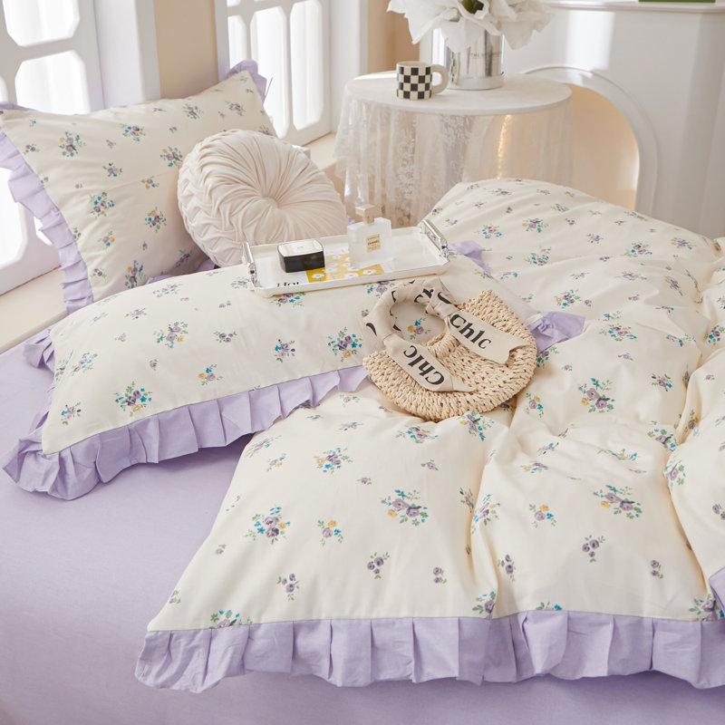 Microfiber Floral Print Comforter Set, Full Comforter + 2 Pillowcases