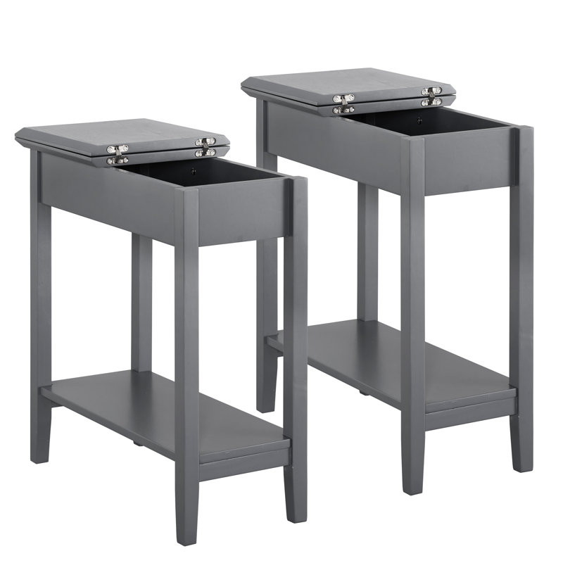 Table de bout moderne avec rangement rabattable et tablette ouverte Jonica, gris
