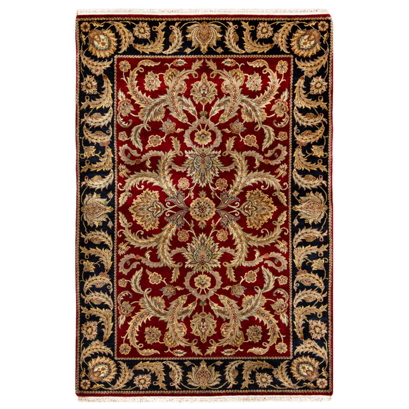 Tapis rouge et noir noué à la main de haute qualité