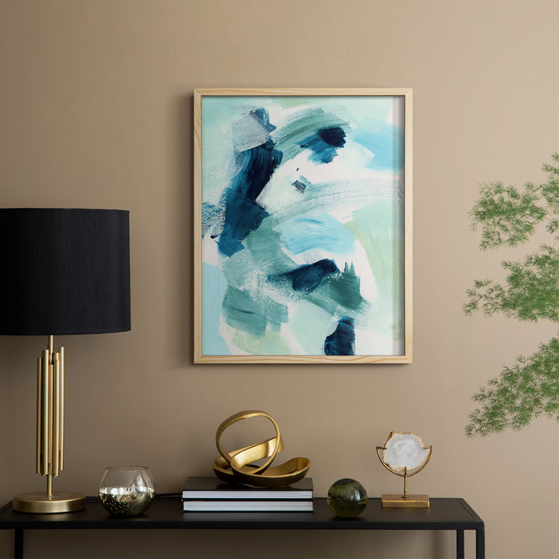 Teal Composition I Framed Print - Solid Wood, 30" H x 24" W