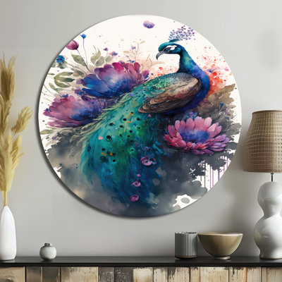 Joli paon, art floral I - animaux, art en métal rond