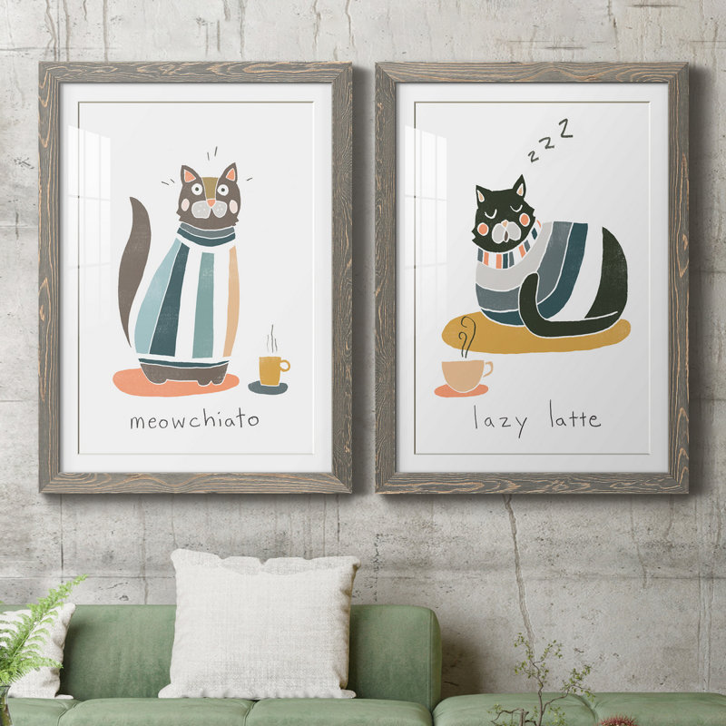 «Coffee Cats», reproduction encadrée - Prêt à accrocher, Cadre en papier gris, H 43,5 po x l 31,5 po x P 1 po