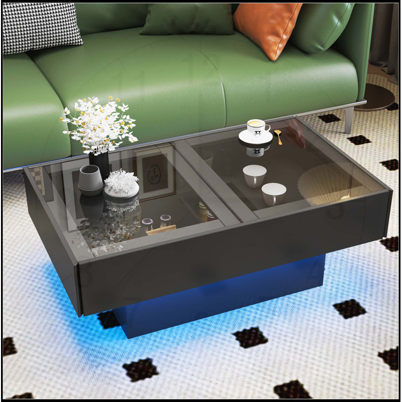 Table basse extensible avec plateau coulissant et rangement caché, parfaite pour l'organisation du salon et le divertissement