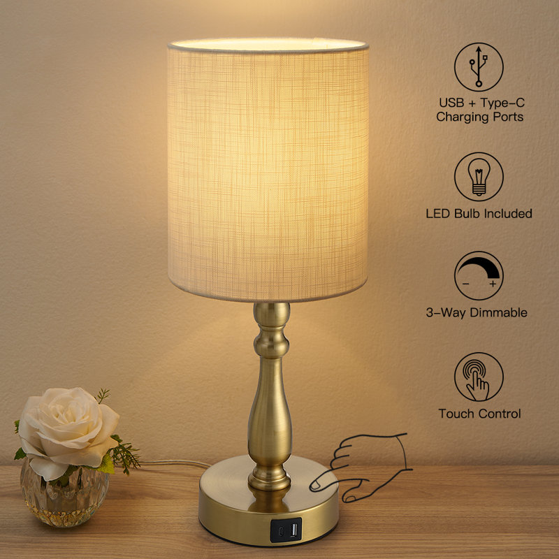 Cearra Metal USB Table Lamp, Brass