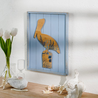Rustic Pelican On Post Wood Wall Decor