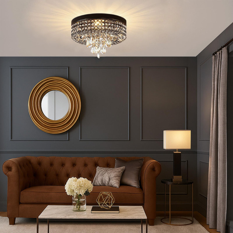 Leverette 15.2" 4-Light Crystal Flush Mount Chandelier, Bronze