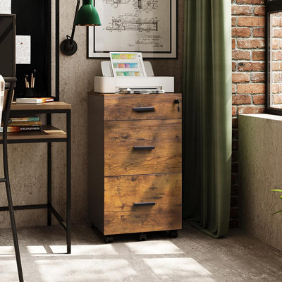3 Drawer Rolling File Cabinet With Lock, Wood Filing Cabinet Fits Letter / A4 Size by Loon Peak