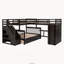 Lit superposé en L (deux lits simples au-dessus d'un lit double) avec 3 tiroirs, bureau et armoire portatifs, couleur espresso-1845432613