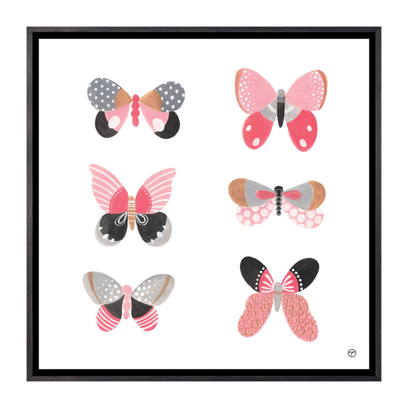 6 papillons art, H 18 po x l 18 po x P 1,5 po, Toile avec cadre noir patiné