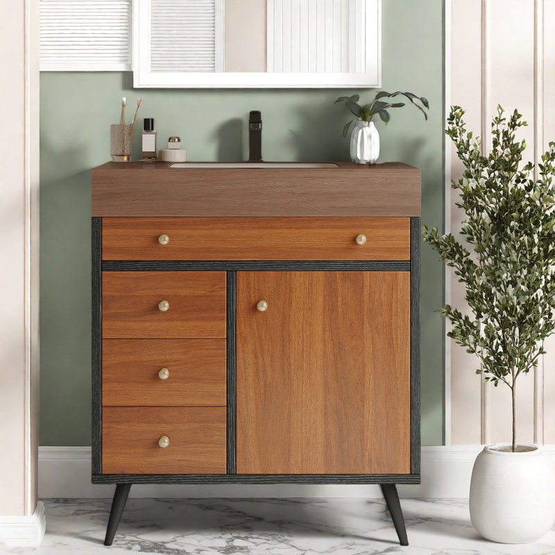 Meuble-lavabo moderne avec lavabo en céramique, conception en bois durable et marbre