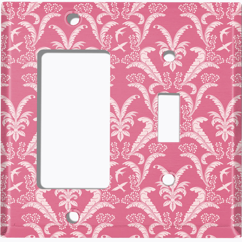 Couvercle de prise de plaque d'interrupteur de lumière à motif en métal (rouge plume damassé - (G) simple GFI / (R) simple à bascule) 2 bandes de lumière