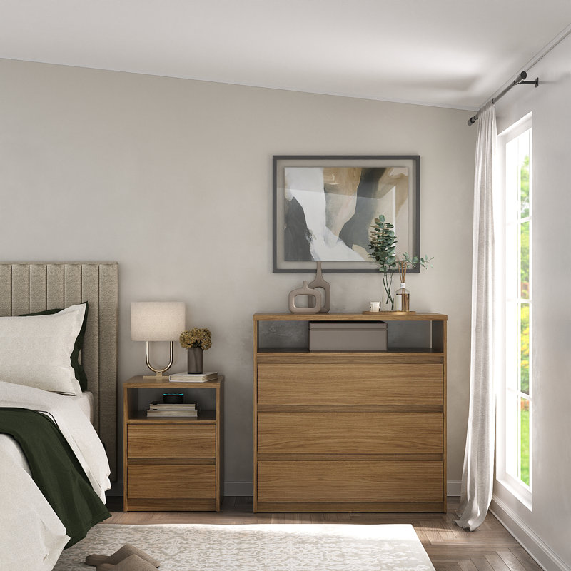 Commode 3 tiroirs 35,43 po Adar, Noyer