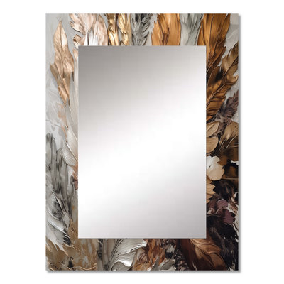 Gold Feather Extravaganza IV - Glam Feather Mirror, Gold Unique Wall Mirror, Printed Metal Art