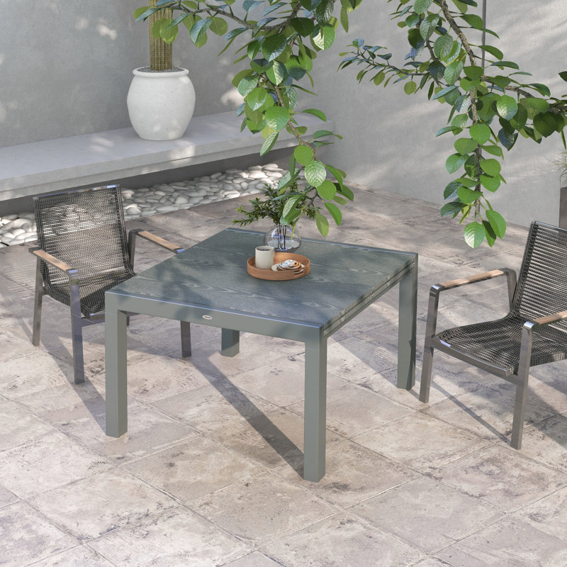 Table de salle à manger extensible de 41 à 83 po, gris foncé, structure en aluminium avec plateau en acier effet bois pour 6 tables de 8 à 83 po et aspect bois
