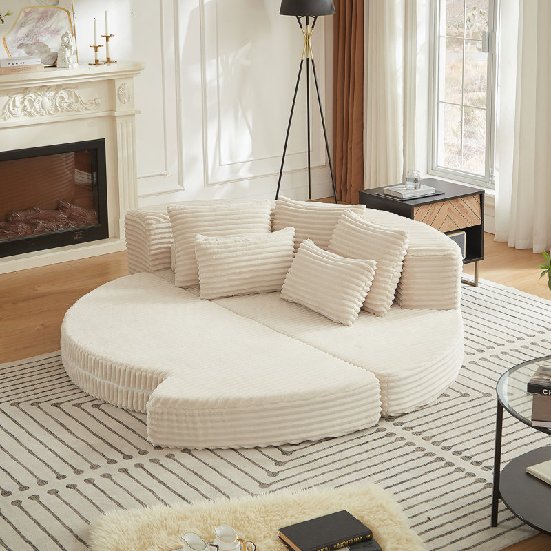 Canapé-lit 78,5 pouces en velours côtelé semi-circulaire 2 en 1, avec coussin pour le cou et cinq coussins décoratifs dans le salon