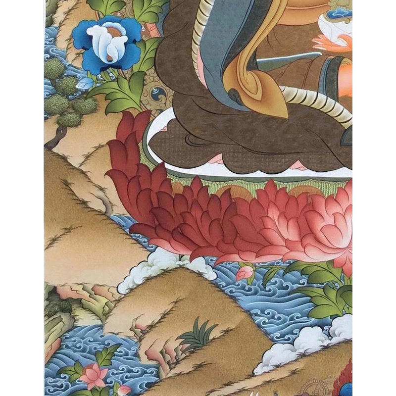 Gourou Rinpoché avec Trident Thangka (Brocadeless Thangka)