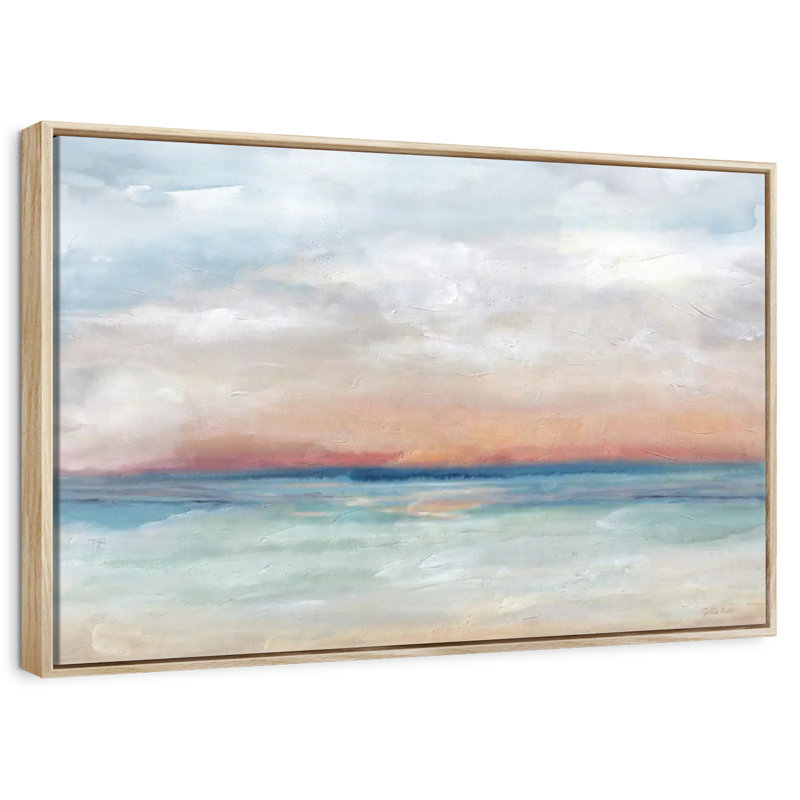 Scène sereine, paysage lumineux, Cadre flottant en bois naturel, 37 po x 25 po