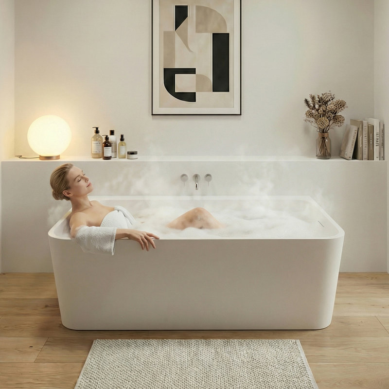 55" × 29.5" Freestanding Soaking Bathtub Solid Surface Stone Resin Soaking Tubs