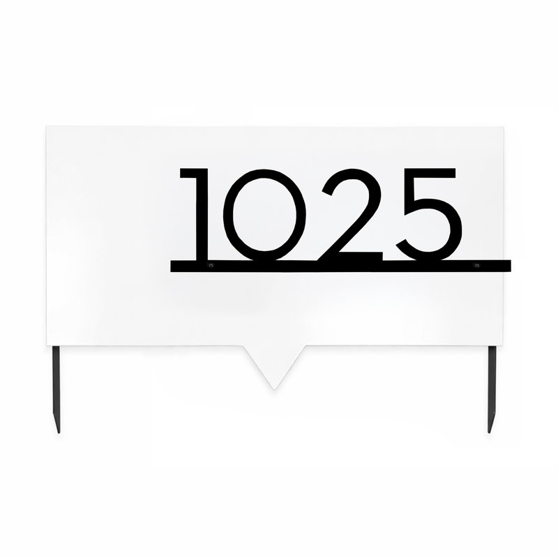 Enseigne de cour d'adresse moderne en acier 6 "(1 ligne) - blanc / noir, Noir, Blanc