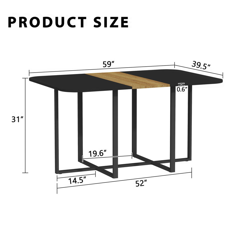 Table de cuisine multifonctionnelle - Bureau en panneau de fibres à densité moyenne imperméable avec bande en bois naturel et base en métal robuste pour manger et travailler