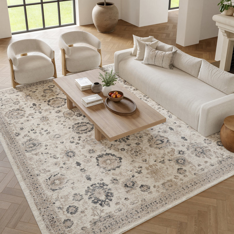 Charlton Home® Dezlynn Ivory Multicolor Vintage Indoor Rug, Rectangle 9' x 12'