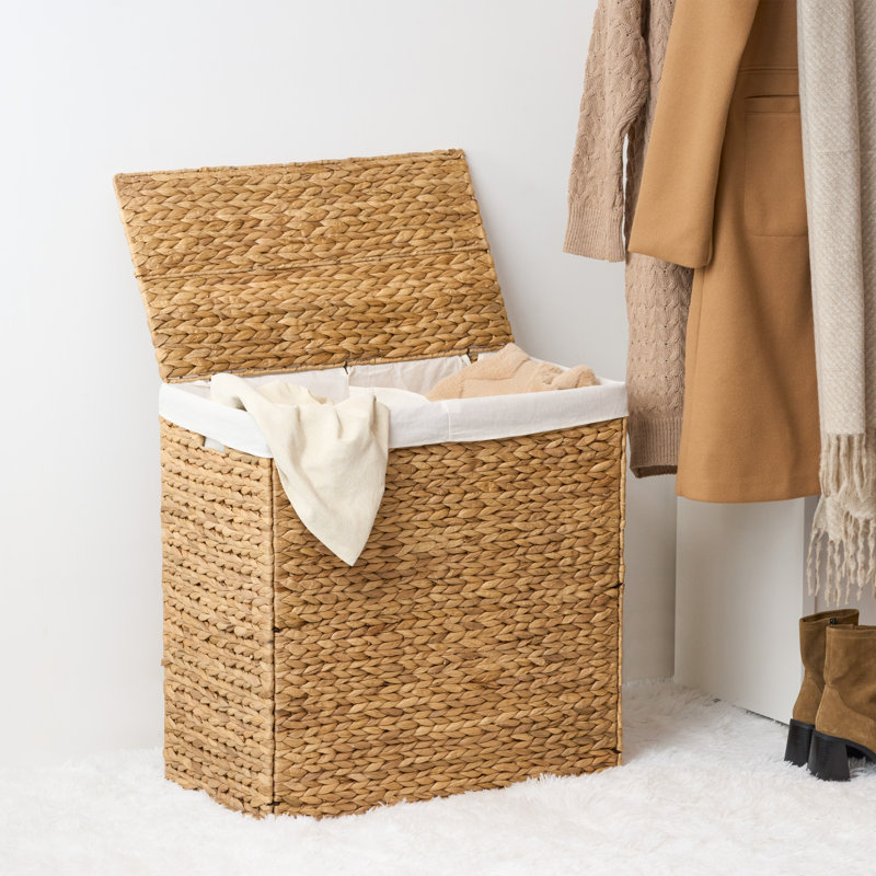 Panier à linge rond en osier 2 sections Ludmilla
