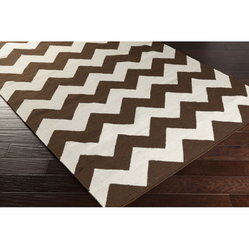 Tapis brun / ivoire en laine tissé à la main Bangor, Rectangle 5 pi x 8 pi