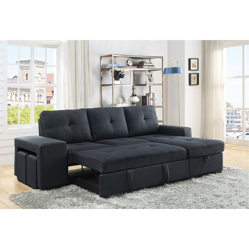 Canapé-lit modulaire en lin avec méridienne réversible avec rangement, Gris foncé