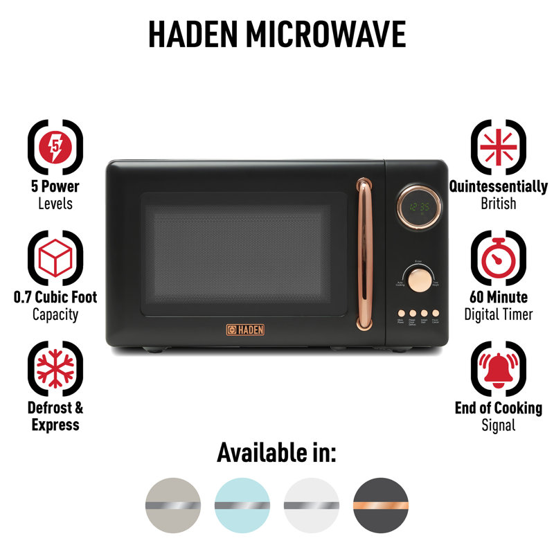 HADEN .7  Cubic Foot Countertop Microwave, Black/Copper