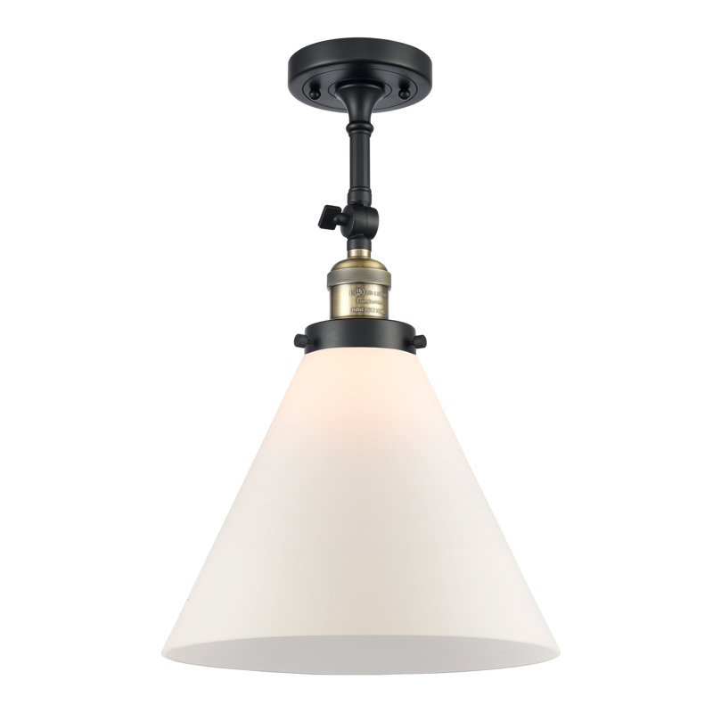 Plafonnier semi-encastré 1 lumière 12 po Tenny, Blanc mat, Ampoule non incluse, Laiton antique noir