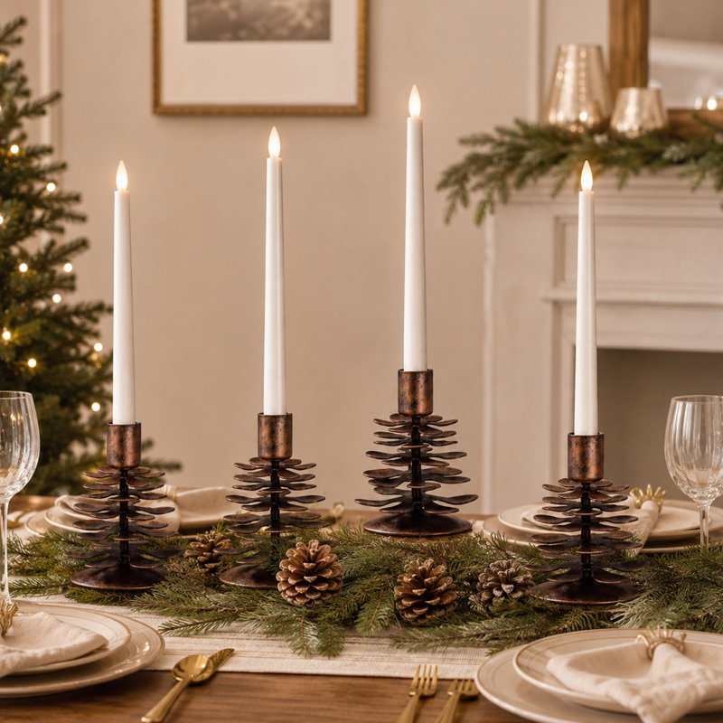 Ensemble de 4 chandelles coniques en forme de pin de Noël
