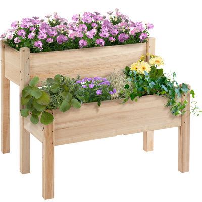 34"X34"X28" Raised Garden Bed, 2-Tier Elevated Wood Planter Box For Backyard, Patio To Grow Vegetables, Herbs, And Flowers