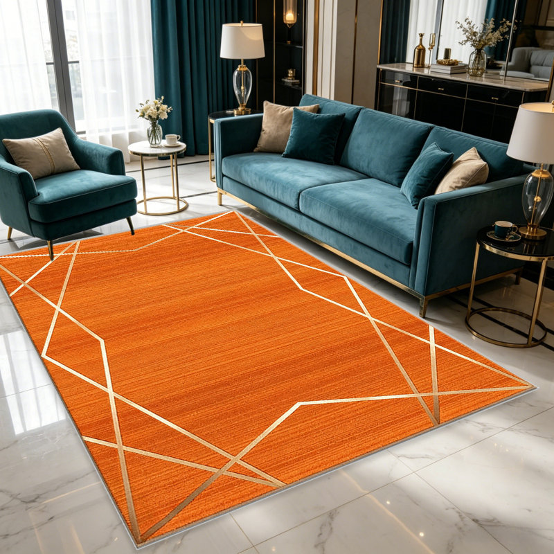 Orange Gold Line   area rugs for Living Room, Soft and Comfortable, Suitable for all seasons, easy to maintain, machine washable Indoor floor mat, Under Table Farmhouse suitable for Bedroom, Dining Room, Study,  Balcony, Home Decor Patio