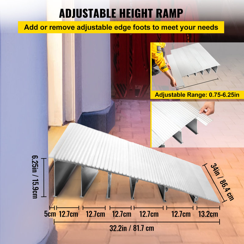 Rampe de seuil de porte VEVOR, H 6,25 po x l 34 po x L 32,15 po