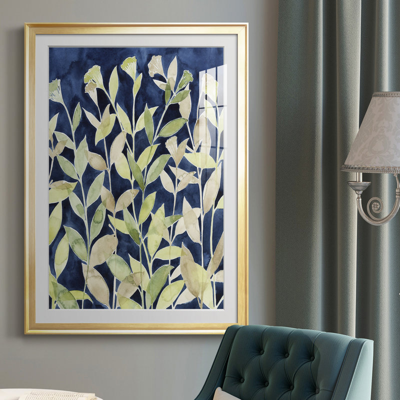 Indigo Blooming Night I - reproduction de cadre photo, H 36,5 po x l 26,5 po x P 1 po, Or