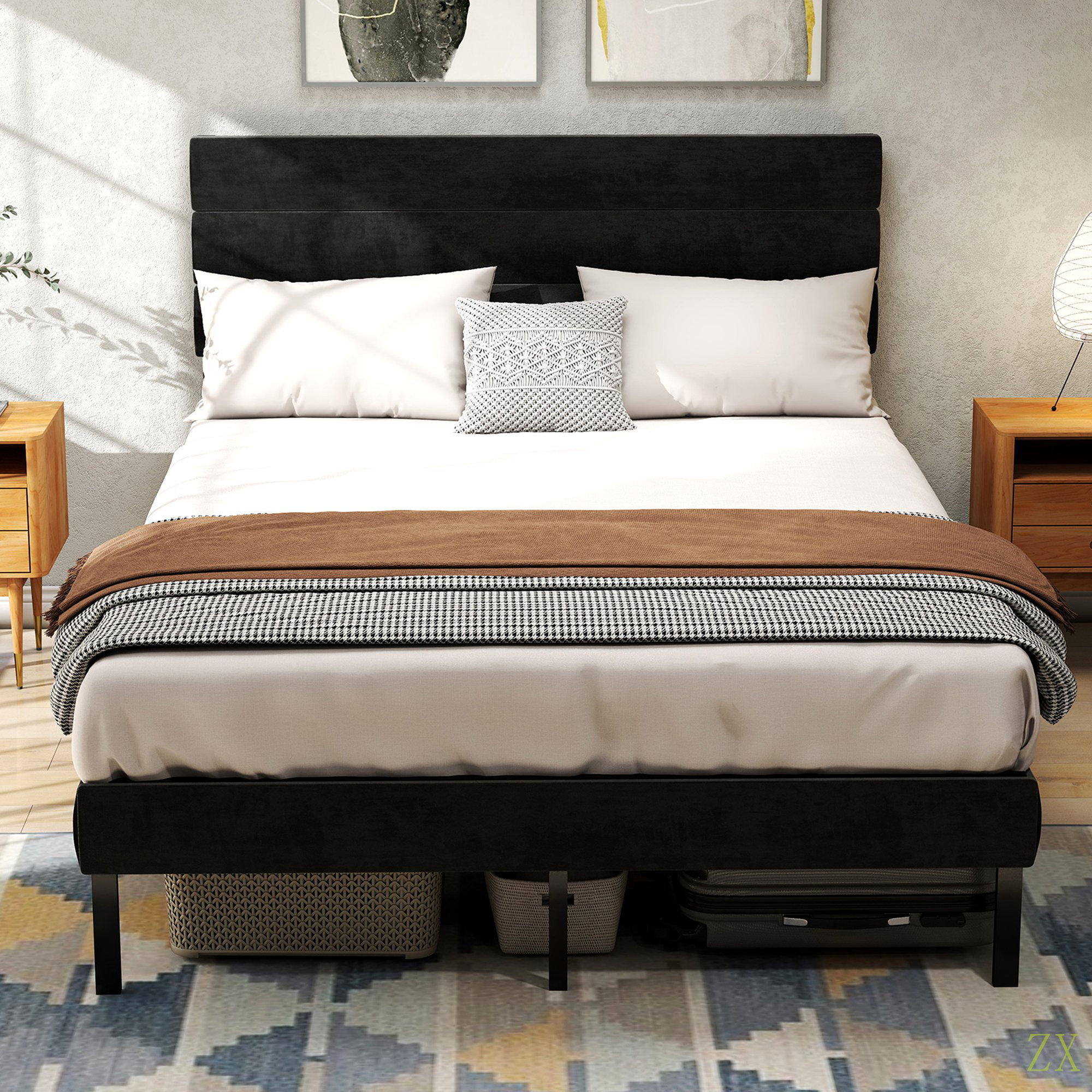 Ebern Designs Queen Size Upholstered Platform Bed Frame - With ...